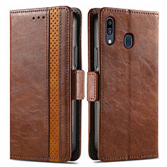 Leather Case Stands Flip Cover Holder S02D for Samsung Galaxy A30 Brown