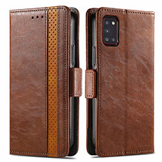 Leather Case Stands Flip Cover Holder S02D for Samsung Galaxy A31 Brown