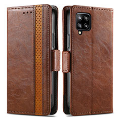 Leather Case Stands Flip Cover Holder S02D for Samsung Galaxy A42 5G Brown
