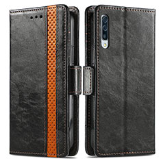 Leather Case Stands Flip Cover Holder S02D for Samsung Galaxy A50 Black