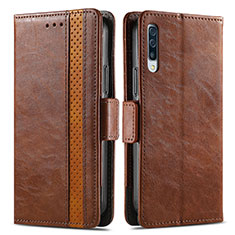 Leather Case Stands Flip Cover Holder S02D for Samsung Galaxy A50 Brown