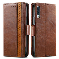Leather Case Stands Flip Cover Holder S02D for Samsung Galaxy A50S Brown