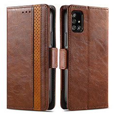 Leather Case Stands Flip Cover Holder S02D for Samsung Galaxy A51 5G Brown