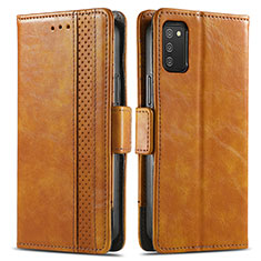 Leather Case Stands Flip Cover Holder S02D for Samsung Galaxy M02s Light Brown