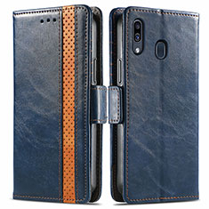Leather Case Stands Flip Cover Holder S02D for Samsung Galaxy M10S Blue