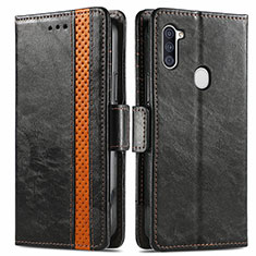 Leather Case Stands Flip Cover Holder S02D for Samsung Galaxy M11 Black