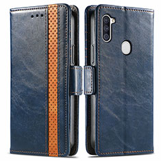 Leather Case Stands Flip Cover Holder S02D for Samsung Galaxy M11 Blue