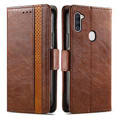 Leather Case Stands Flip Cover Holder S02D for Samsung Galaxy M11 Brown
