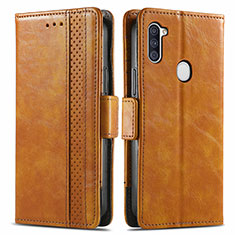 Leather Case Stands Flip Cover Holder S02D for Samsung Galaxy M11 Light Brown