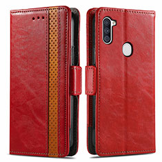 Leather Case Stands Flip Cover Holder S02D for Samsung Galaxy M11 Red