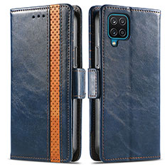 Leather Case Stands Flip Cover Holder S02D for Samsung Galaxy M12 Blue