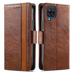 Leather Case Stands Flip Cover Holder S02D for Samsung Galaxy M12 Brown