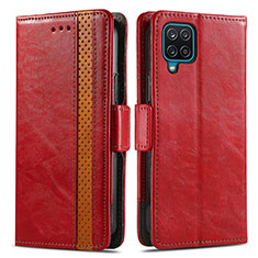 Leather Case Stands Flip Cover Holder S02D for Samsung Galaxy M12 Red
