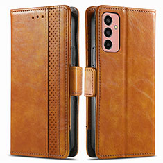 Leather Case Stands Flip Cover Holder S02D for Samsung Galaxy M13 4G Light Brown