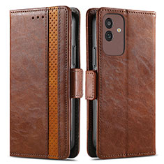 Leather Case Stands Flip Cover Holder S02D for Samsung Galaxy M13 5G Brown