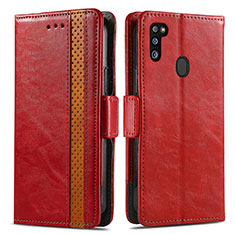 Leather Case Stands Flip Cover Holder S02D for Samsung Galaxy M21 Red