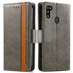 Leather Case Stands Flip Cover Holder S02D for Samsung Galaxy M30s Gray