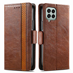 Leather Case Stands Flip Cover Holder S02D for Samsung Galaxy M33 5G Brown
