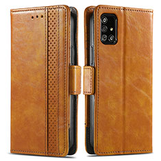 Leather Case Stands Flip Cover Holder S02D for Samsung Galaxy M40S Light Brown