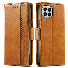 Leather Case Stands Flip Cover Holder S02D for Samsung Galaxy M53 5G Light Brown