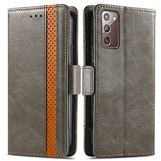 Leather Case Stands Flip Cover Holder S02D for Samsung Galaxy Note 20 5G Gray