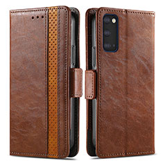 Leather Case Stands Flip Cover Holder S02D for Samsung Galaxy S20 5G Brown