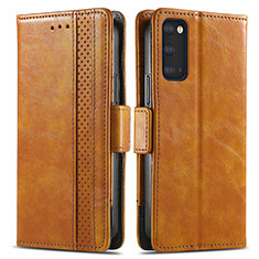 Leather Case Stands Flip Cover Holder S02D for Samsung Galaxy S20 5G Light Brown