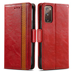 Leather Case Stands Flip Cover Holder S02D for Samsung Galaxy S20 FE (2022) 5G Red