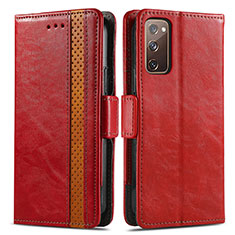 Leather Case Stands Flip Cover Holder S02D for Samsung Galaxy S20 FE 5G Red