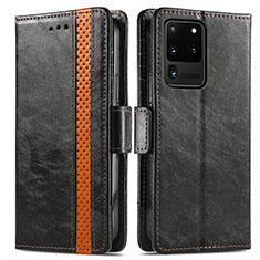 Leather Case Stands Flip Cover Holder S02D for Samsung Galaxy S20 Ultra 5G Black