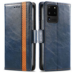 Leather Case Stands Flip Cover Holder S02D for Samsung Galaxy S20 Ultra 5G Blue