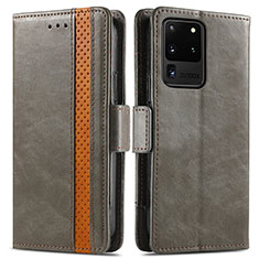 Leather Case Stands Flip Cover Holder S02D for Samsung Galaxy S20 Ultra 5G Light Brown