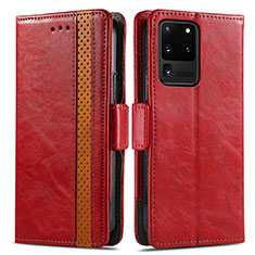 Leather Case Stands Flip Cover Holder S02D for Samsung Galaxy S20 Ultra 5G Red
