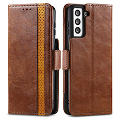 Leather Case Stands Flip Cover Holder S02D for Samsung Galaxy S21 5G Brown
