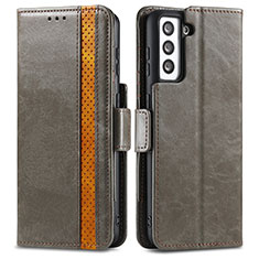 Leather Case Stands Flip Cover Holder S02D for Samsung Galaxy S21 5G Gray
