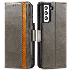 Leather Case Stands Flip Cover Holder S02D for Samsung Galaxy S21 Plus 5G Gray