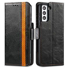 Leather Case Stands Flip Cover Holder S02D for Samsung Galaxy S22 5G Black