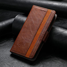 Leather Case Stands Flip Cover Holder S02D for Samsung Galaxy S22 Ultra 5G Brown