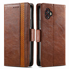 Leather Case Stands Flip Cover Holder S02D for Samsung Galaxy XCover 6 Pro 5G Brown
