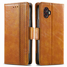 Leather Case Stands Flip Cover Holder S02D for Samsung Galaxy XCover 6 Pro 5G Light Brown