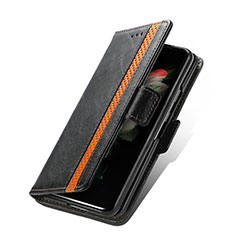 Leather Case Stands Flip Cover Holder S02D for Samsung Galaxy Z Fold3 5G Black