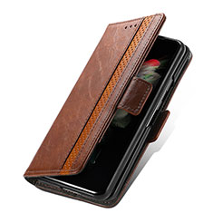 Leather Case Stands Flip Cover Holder S02D for Samsung Galaxy Z Fold3 5G Brown