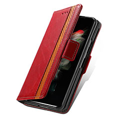 Leather Case Stands Flip Cover Holder S02D for Samsung Galaxy Z Fold3 5G Red