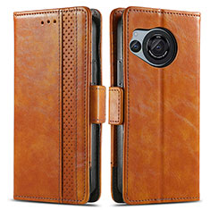 Leather Case Stands Flip Cover Holder S02D for Sharp Aquos R8 Light Brown
