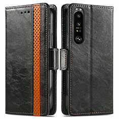 Leather Case Stands Flip Cover Holder S02D for Sony Xperia 1 III Black