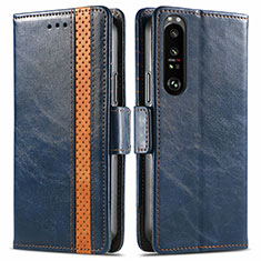 Leather Case Stands Flip Cover Holder S02D for Sony Xperia 1 III Blue