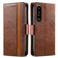 Leather Case Stands Flip Cover Holder S02D for Sony Xperia 1 III Brown