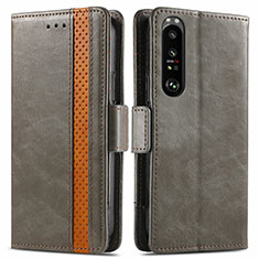 Leather Case Stands Flip Cover Holder S02D for Sony Xperia 1 III Gray
