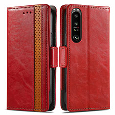 Leather Case Stands Flip Cover Holder S02D for Sony Xperia 1 III Red