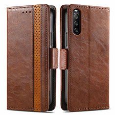 Leather Case Stands Flip Cover Holder S02D for Sony Xperia 10 III Brown